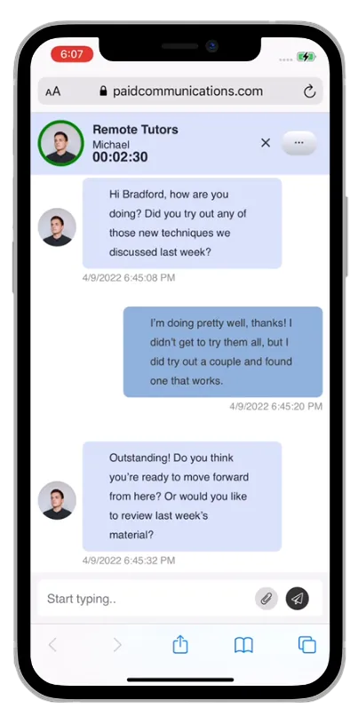 Paid Chat live session on a phone