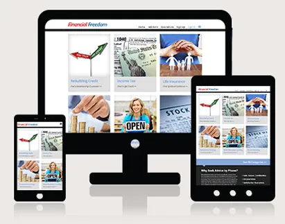 Mobile-ready financial advice home page with categories