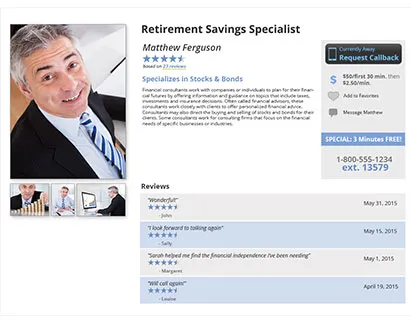 Financial advisor profile page