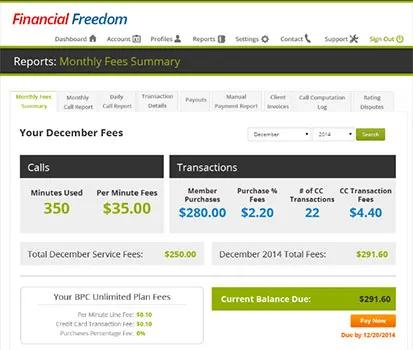 Monthly fees summary report