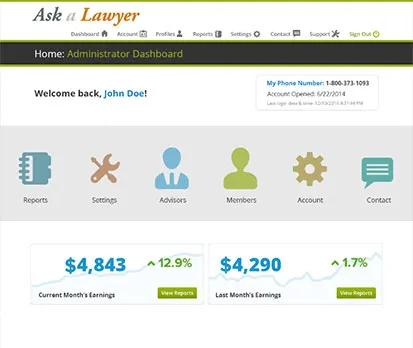Legal advice administrator dashboard