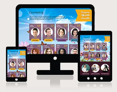 Mobile-ready counseling home page with categories