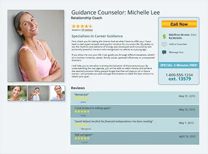 Counselor profile page with photos