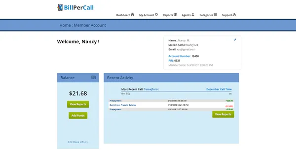 Customer (member) dashboard