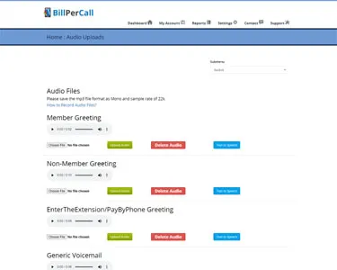 Audio upload interface in the control panel