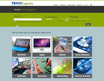 Tech support site search by price, rating or keyword