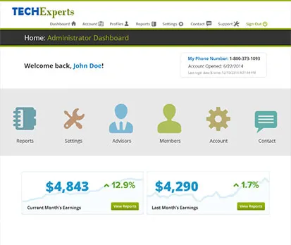 Tech support administrator dashboard