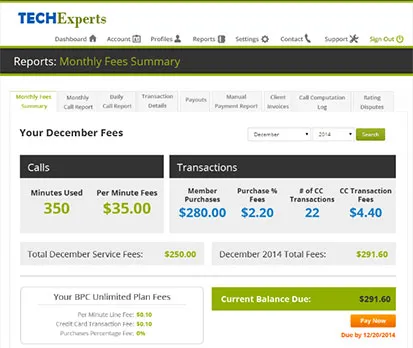 Tech support transaction reports